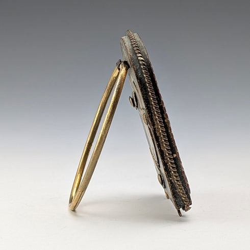 アンティーク マイクロモザイク装飾 真鍮製小型フォトフレーム 写真立て/ポートレイト